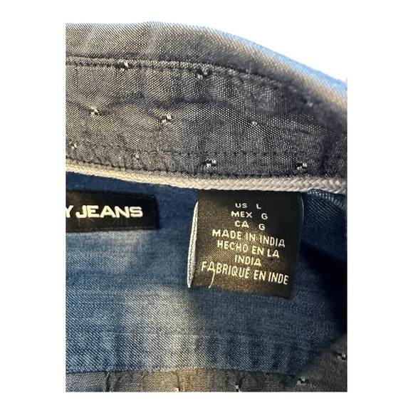 DKNY Jeans Button-Up Shirt Short Sleeve Flap Chest Pocket Collared Cotton Size L - Picture 7 of 10